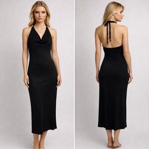 Vintage Anne.X Y2K  Sexy Halter Cow Neck Evening Formal Event Black Maxi Dress